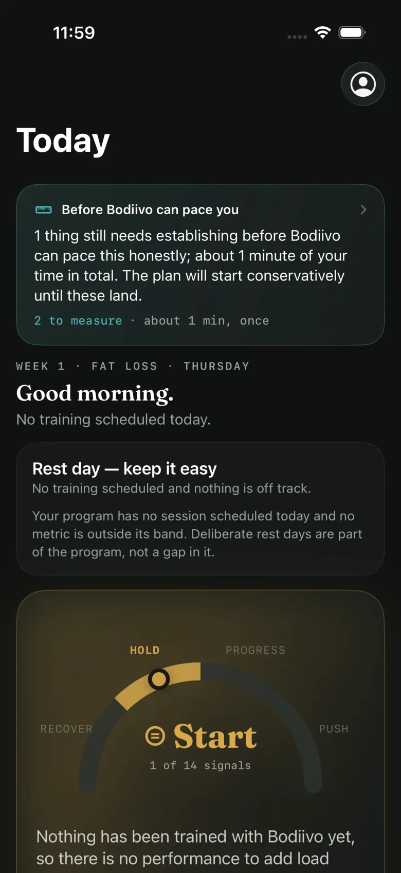The Bodiivo iPhone app's first Today